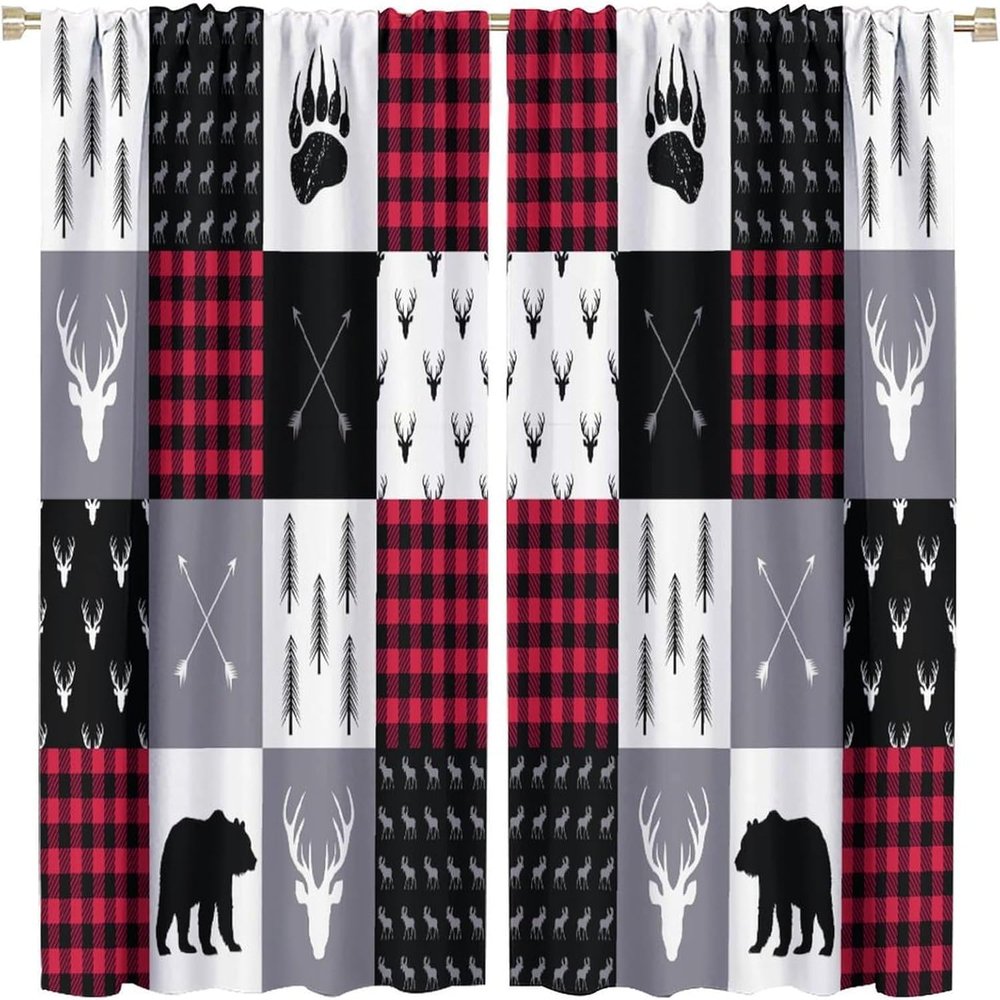 Blackout Curtains for Boys' Bedroom, Moose Pattern, 3D HD Print, 2-Piece Set, 140 x 160 cm