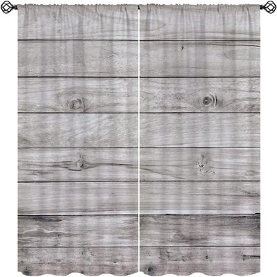 Kids' Room Blackout Curtains, Retro Wood Plank 3D Pattern, 2-Piece Set, 183 × 214 cm