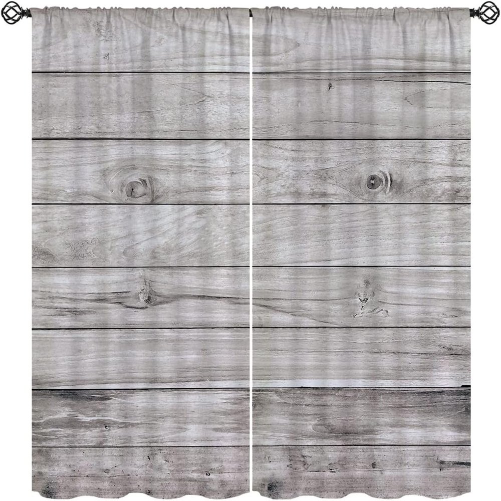 Kids' Room Blackout Curtains, Retro Wood Plank 3D Pattern, 2-Piece Set, 183 × 214 cm