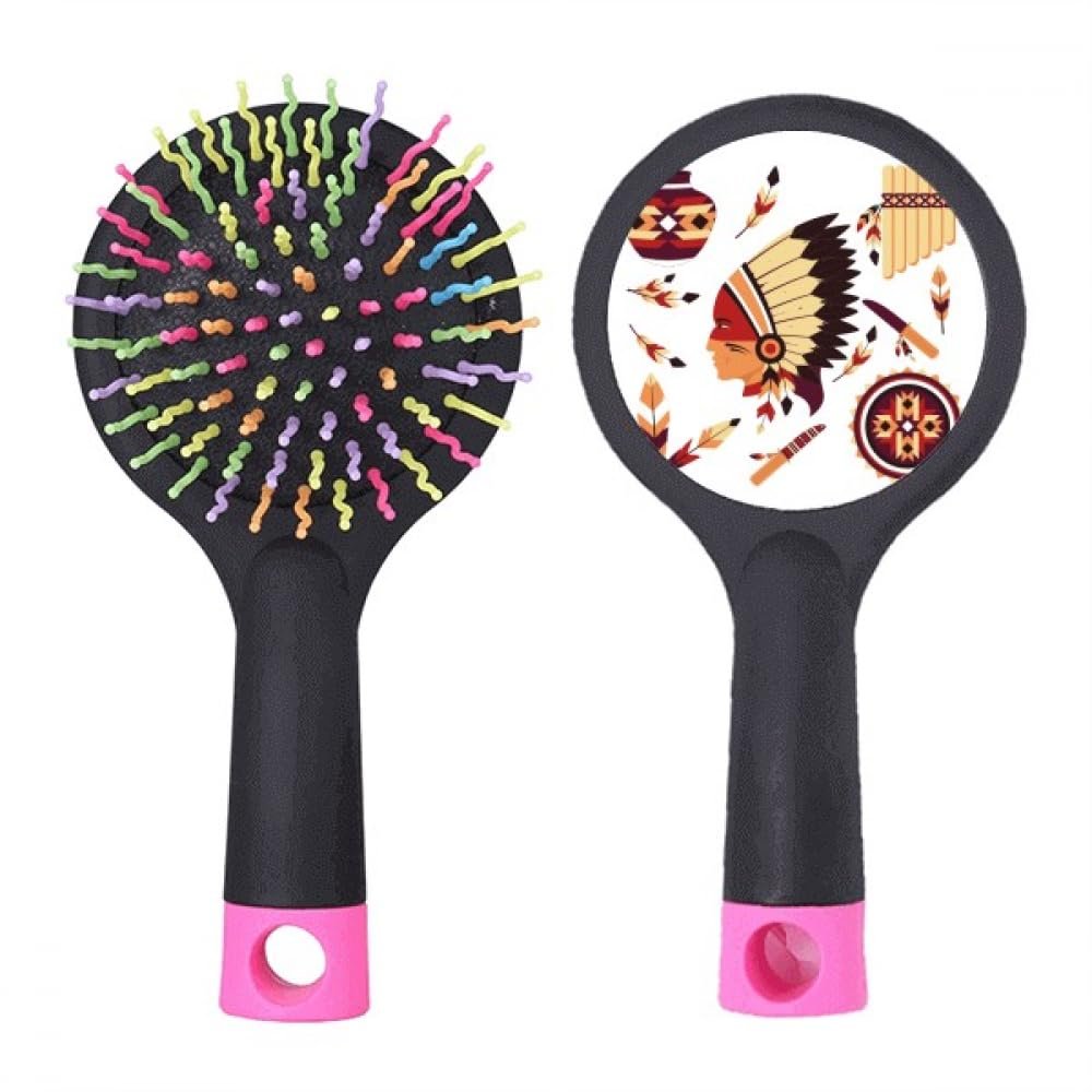 Indian Feather Headdress Traditional American Salon Detangling Hair Brush with Cushion Base