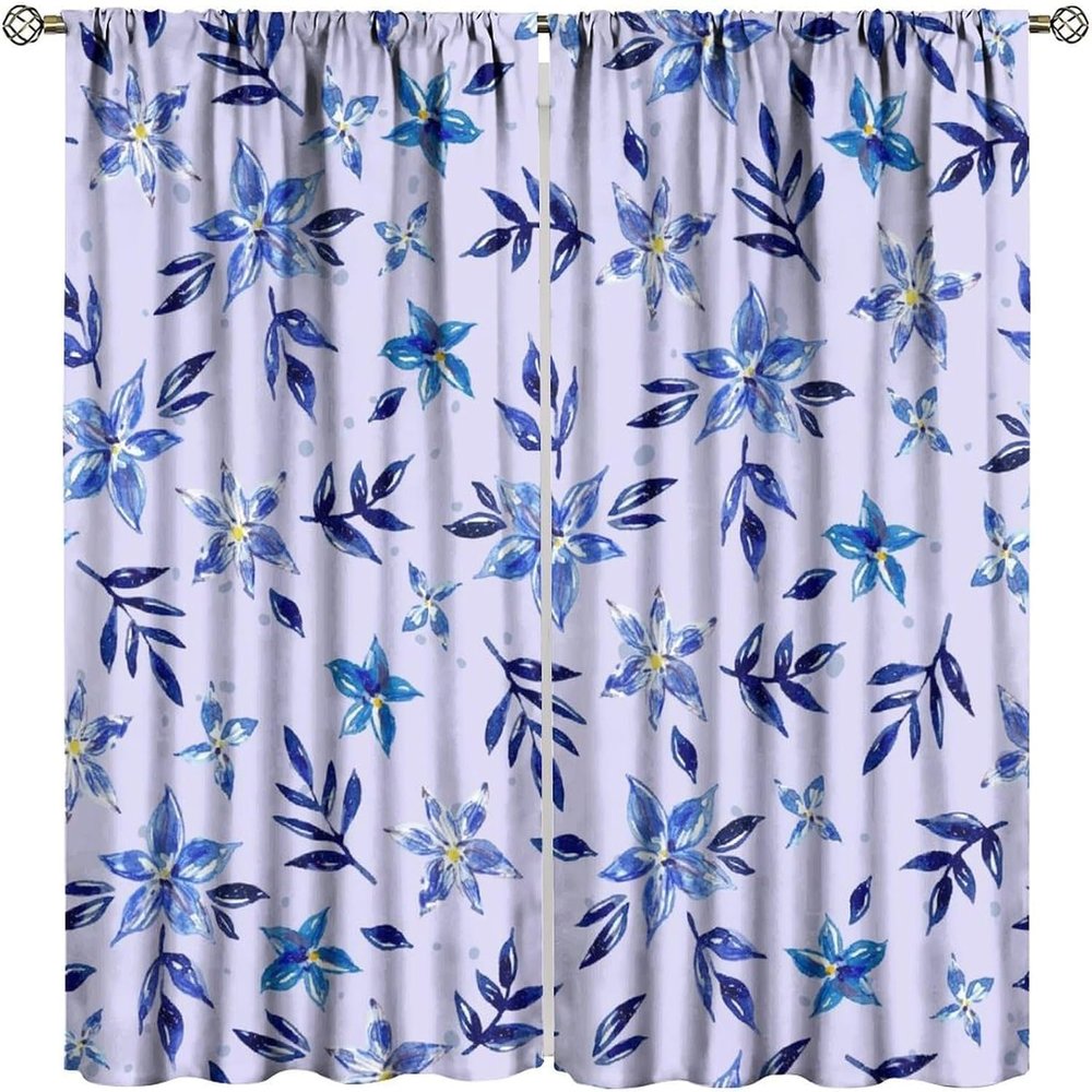 3D Blackout Curtain with Floral Plants, 220 x 215 cm