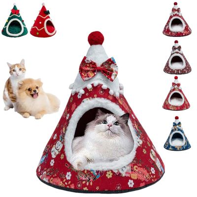 Christmas Tree Cat Bed with Removable Cushion