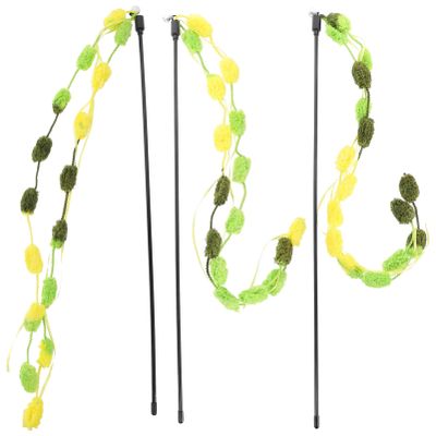 Happyyami 3-Piece Plush Cat Teaser Wand Set for Indoor Cats
