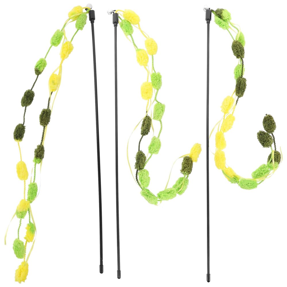 Happyyami 3-Piece Plush Cat Teaser Wand Set for Indoor Cats