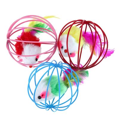 Happyyami 3-Piece Caged Ball Set with Toy Mouse for Cats
