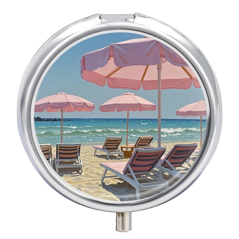 Portable Pink Coast Pill Case, Cute Vitamin Organizer