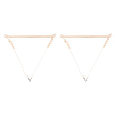 Wooden Bird Swing with Wooden Beads, Triangular Hanging Design for Parrots and Birds, 38 x 2 x 41 cm, 2-Pack