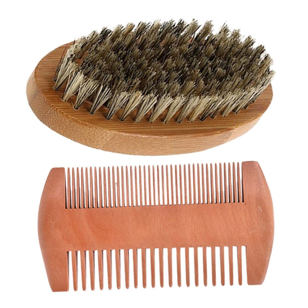 Men's Beard Care Set with Wooden Comb and Bristle Brush, Beige