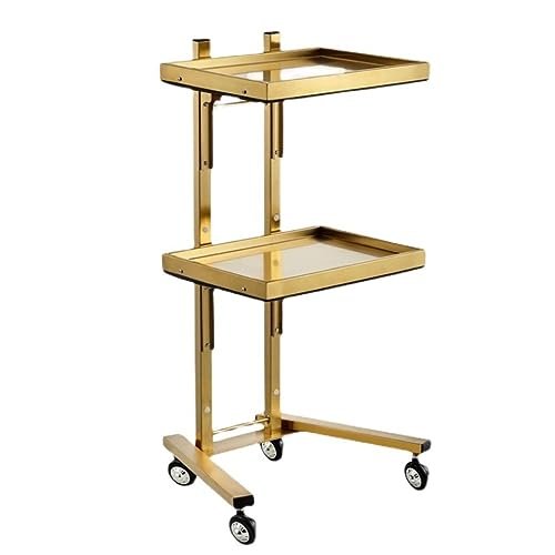 Generic Stainless Steel Salon Trolley with 2 Tiers and Wheels, Gold, 40 x 33 x 88 cm