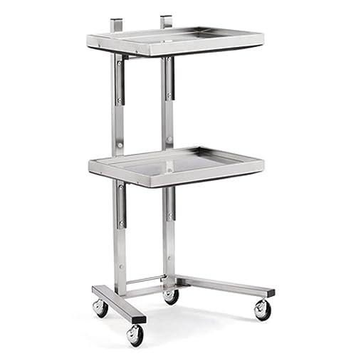 2-Tier Folding Stainless Steel Salon Cart on Wheels for Tattoos