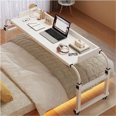 YHKJLYH Overbed Desk with Wheels, Bedside Laptop Table for Full, Queen and King Beds, White