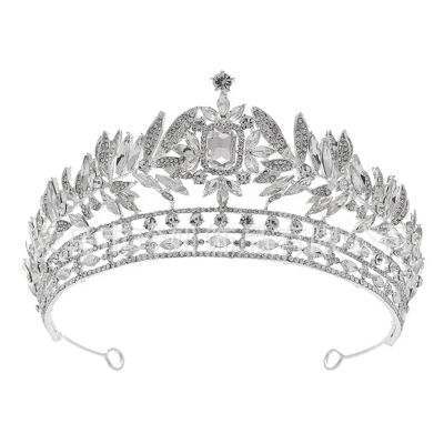 BIANRUN Crystal Leaf Rhinestone Wedding Tiara