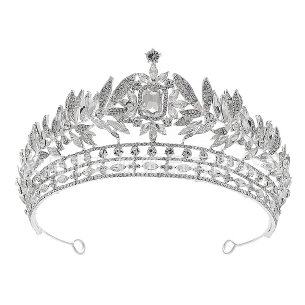 BIANRUN Crystal Leaf Rhinestone Wedding Tiara