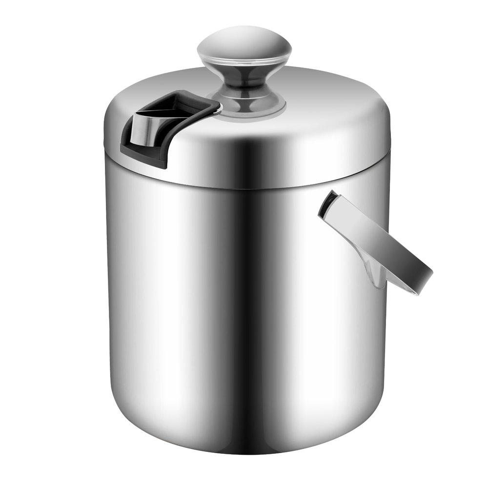 Biknltio Insulated Ice Bucket Set, 304 Stainless Steel, Double-Walled, 1.3 L