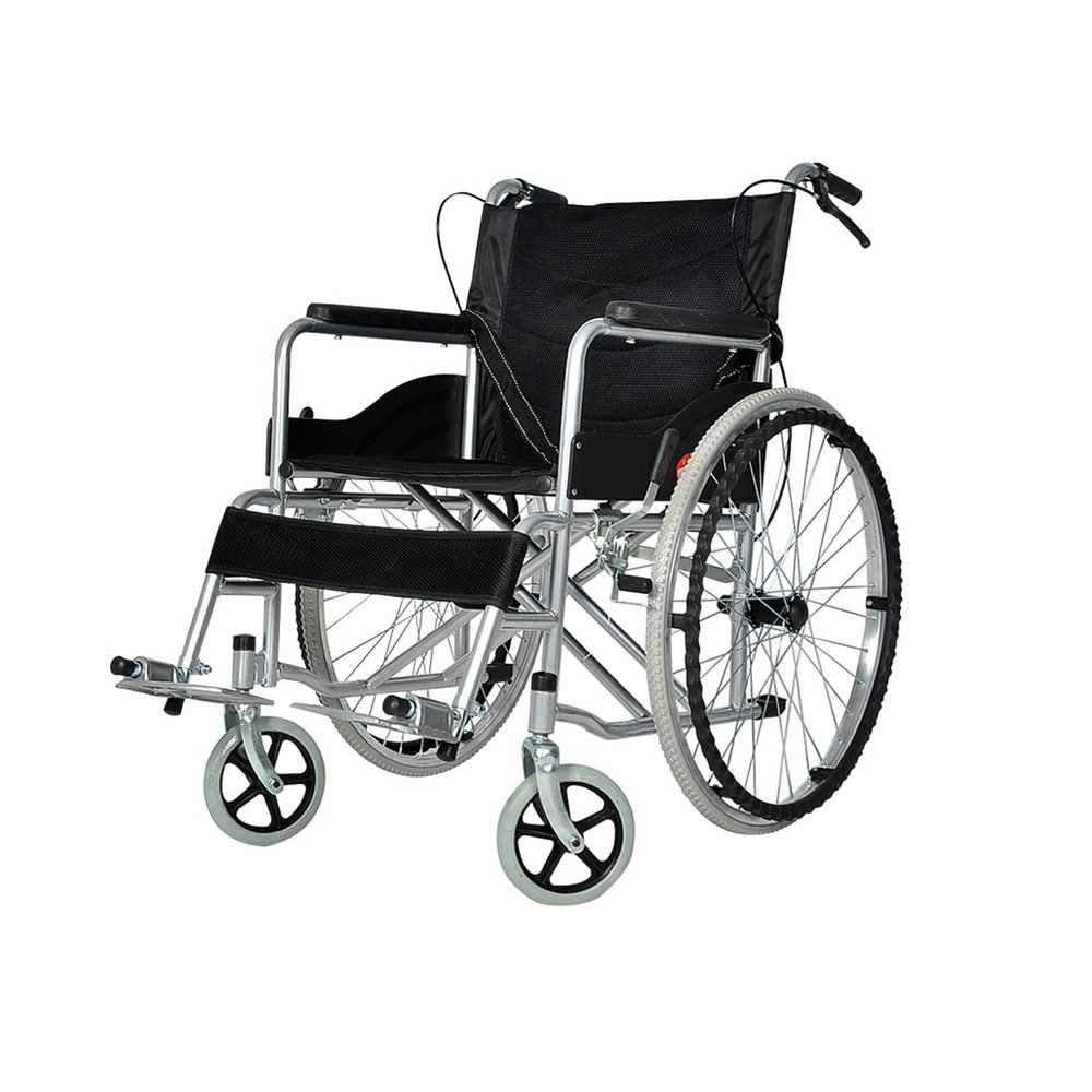PNAJFUEL Lightweight Carbon Steel Folding Manual Wheelchair with Handbrake and Swing-Away Footrest, Black