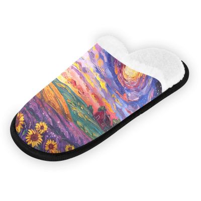 RPLIFE City Pop House Slippers for Women and Men, Soft Indoor Travel Slippers, Sunset Lavender Fields, Large