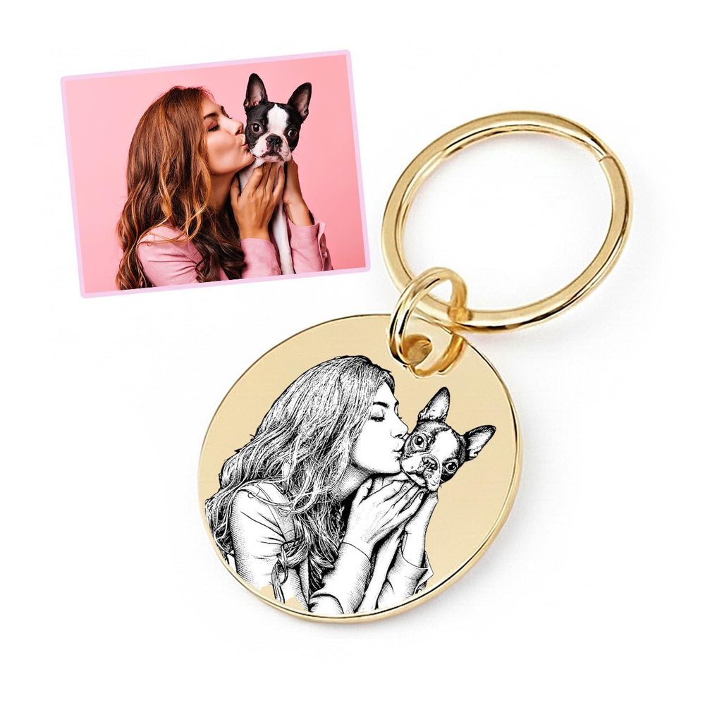 Double-Sided Personalized Photo Keychain, 25 mm Gold Stainless Steel