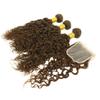 Larafona Brazilian Virgin Human Hair Bundles with 4x4 Lace Closure, Curly, Medium Brown #4, 10"+10"+10"+10" view 1