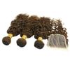 Larafona Brazilian Virgin Human Hair Bundles with 4x4 Lace Closure, Curly, Medium Brown #4, 10"+10"+10"+10" view 4