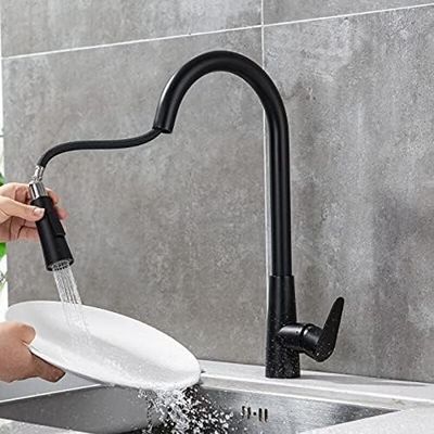 SJHDHDA Single-Handle Kitchen Sink Faucet, Brushed Gold and Black, 360° Swivel (Nero)