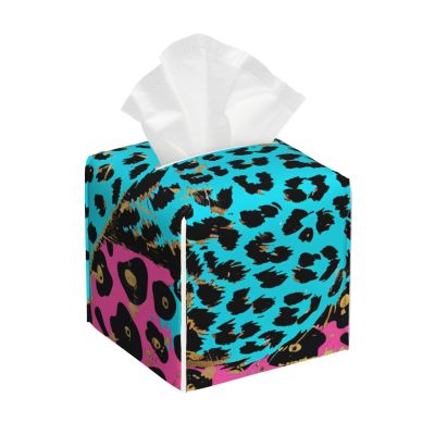 Square Tissue Box Cover with Cute Leopard Pattern
