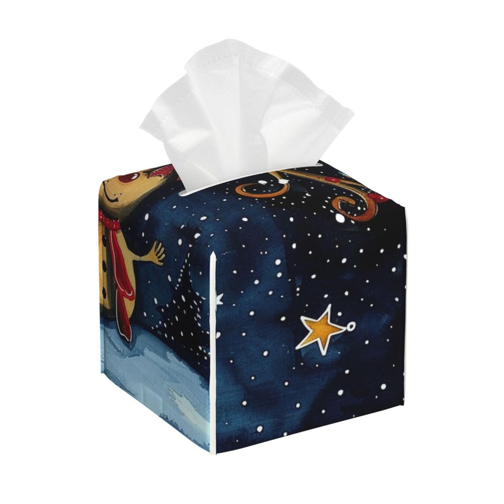 Printed Christmas Tissue Box Cover, Square Decorative Organizer