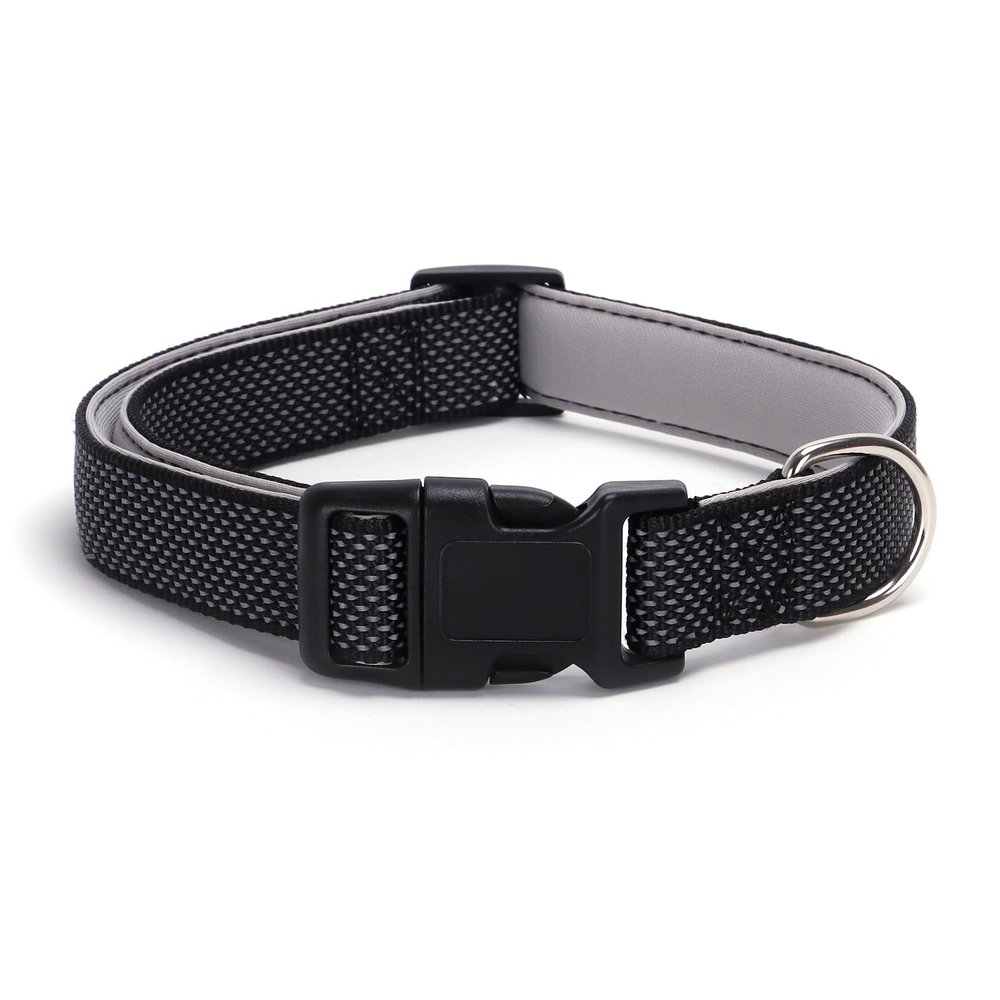 Reflective Padded Neoprene Dog Collar, Black, M