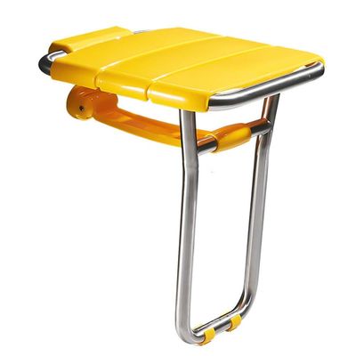 Yellow Wall-Mounted Shower Seat with Legs, Foldable Bathroom Stool and Shoe-Changing Stool for Adults, Older People and People with Disabilities, Max.