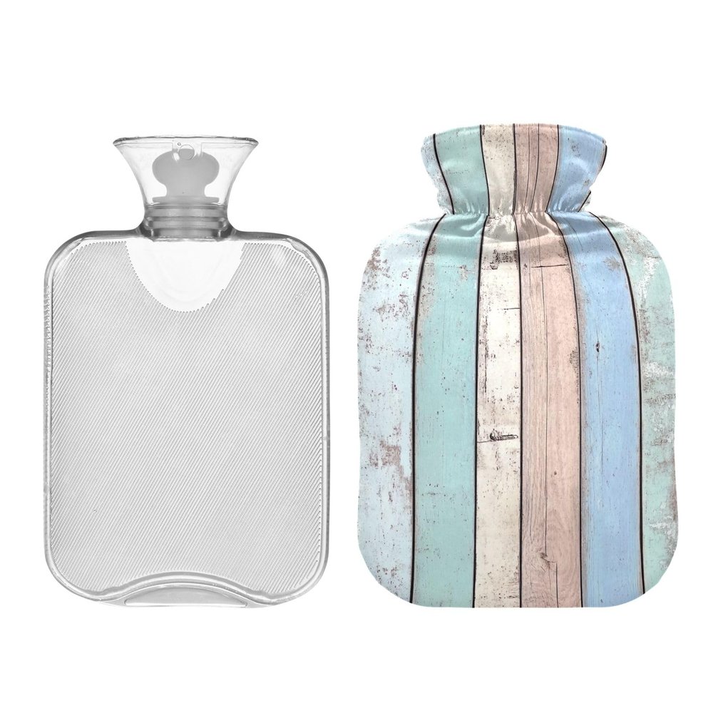 2-Liter Hot Water Bottle with Soft Cover, Wood-Plank Pattern