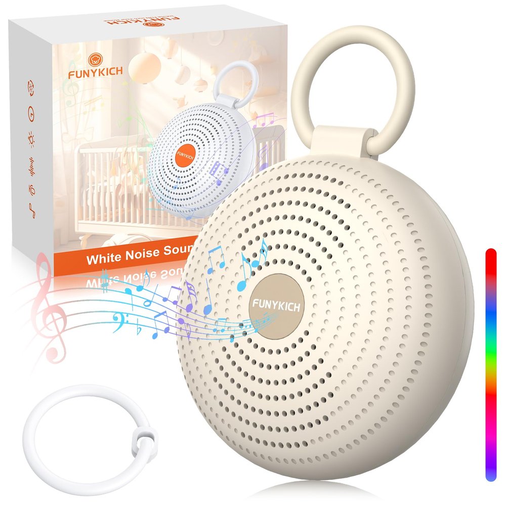 FUNYKICH Baby White Noise Machine with Night Light, Portable, USB-C, Gray