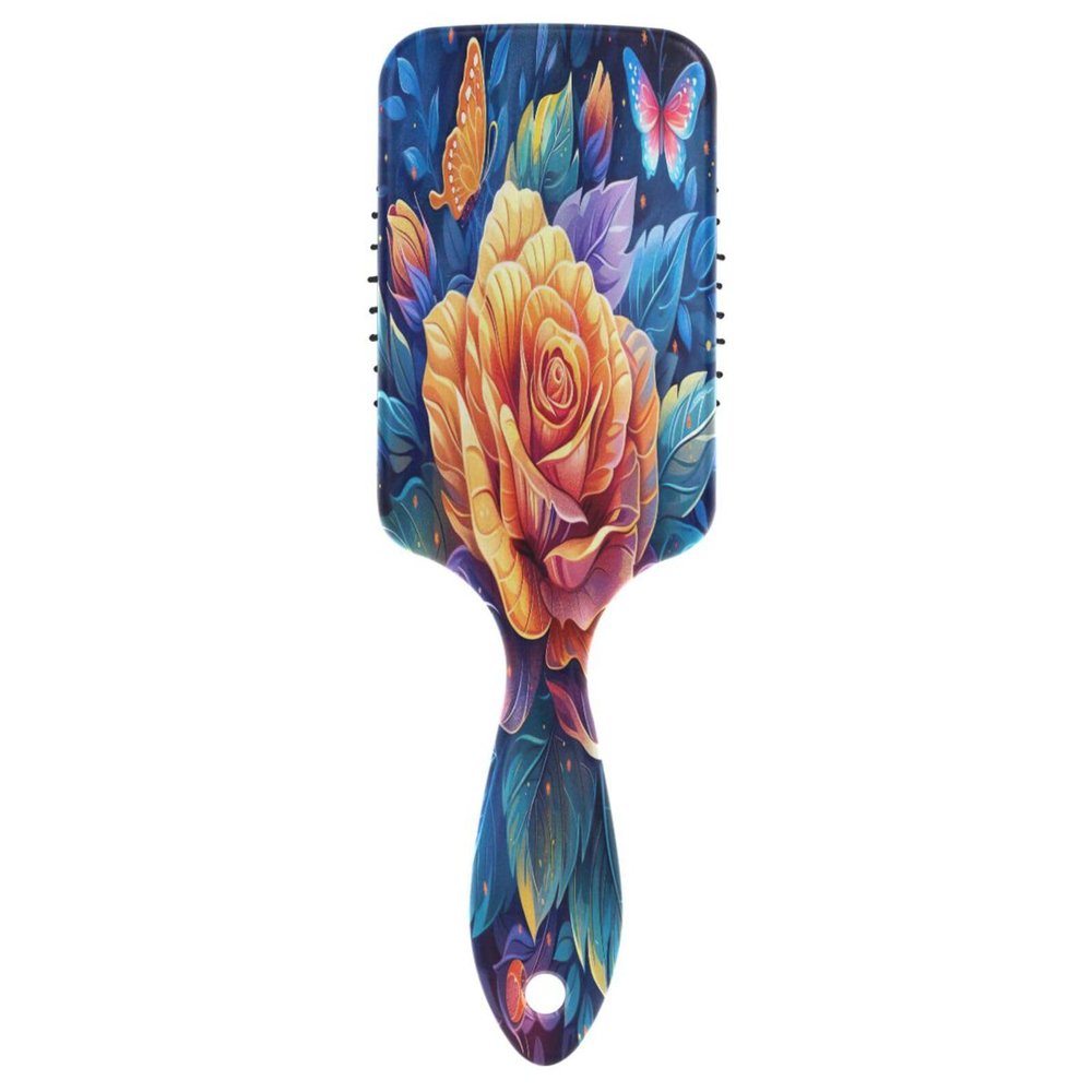Rose with Colorful Butterflies Hair Comb, Detangling Comb, Anti-Static 3D Brush