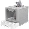 XXL Foldable Cat Litter Box with Lid, Drawer and Scoop, Gray (51 × 41 × 38 cm) view 1