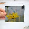 Linen-Look Cosmetic Bag, Pink Flower Close-Up Nature Design, Yellow Meadow, 15 x 10 cm view 3