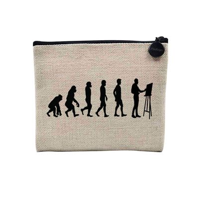 Linen-Look Cosmetic Bag – Evolution of Man Design, 15 x 10 cm