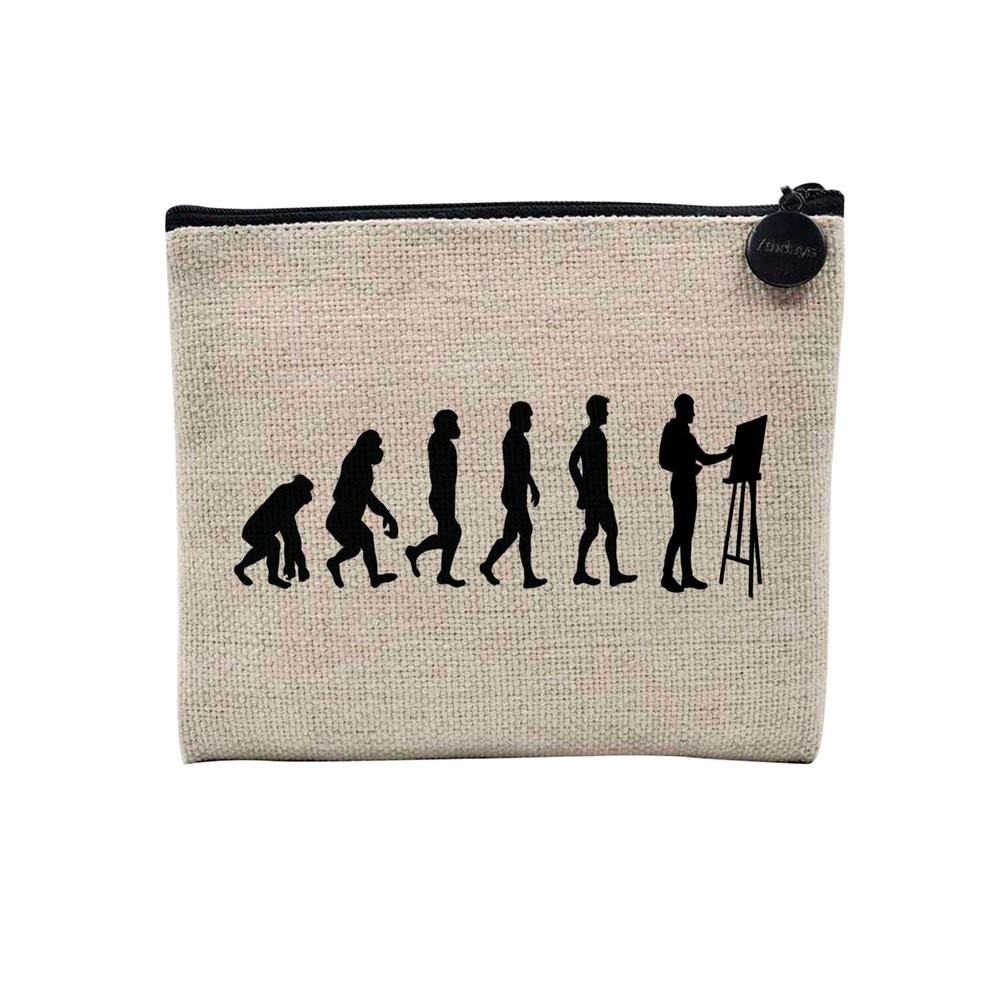 Linen-Look Cosmetic Bag – Evolution of Man Design, 15 x 10 cm
