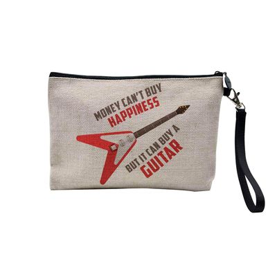 Linen Cosmetic Bag, “Money Can't Buy Happiness” Collection, Guitar 2, 23.5 x 15 cm
