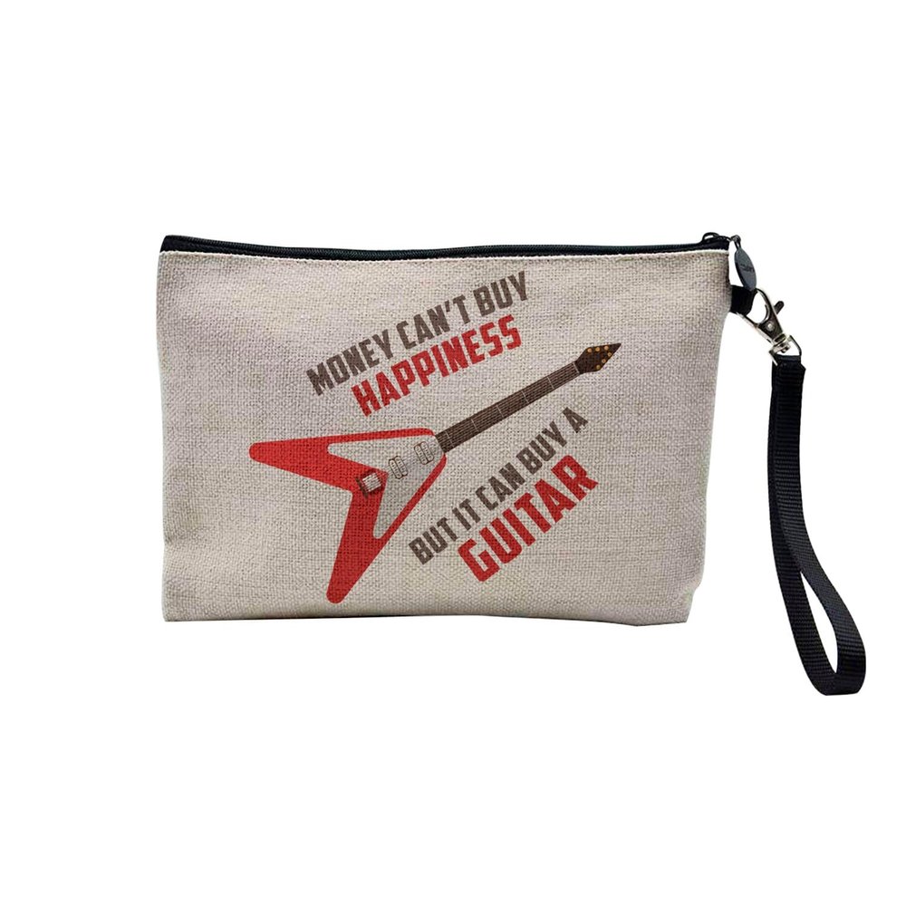 Linen Cosmetic Bag, “Money Can't Buy Happiness” Collection, Guitar 2, 23.5 x 15 cm