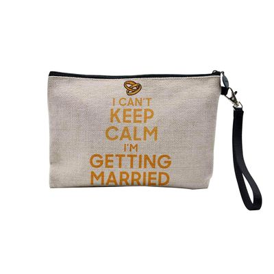 Linen-Look Cosmetic Pouch, Keep Calm Parody, Getting Married, 23.5 x 15 cm