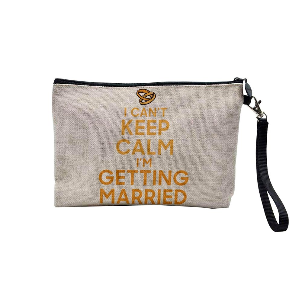 Linen-Look Cosmetic Pouch, Keep Calm Parody, Getting Married, 23.5 x 15 cm