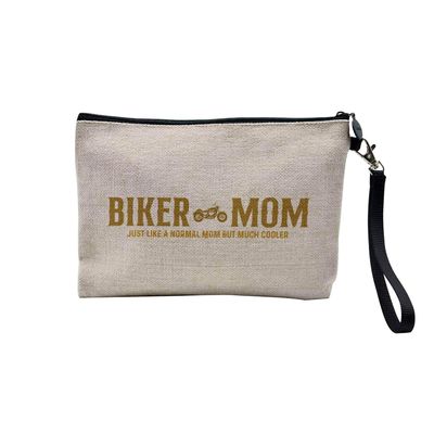 Linen-Feel Cosmetic Bag, Biker Mom, 23.5 x 15 cm