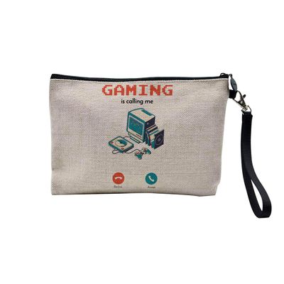 Linen Cosmetic Bag, “Phone Call Is Calling Me” Sport Leisure Passion, 23.5 × 15 cm