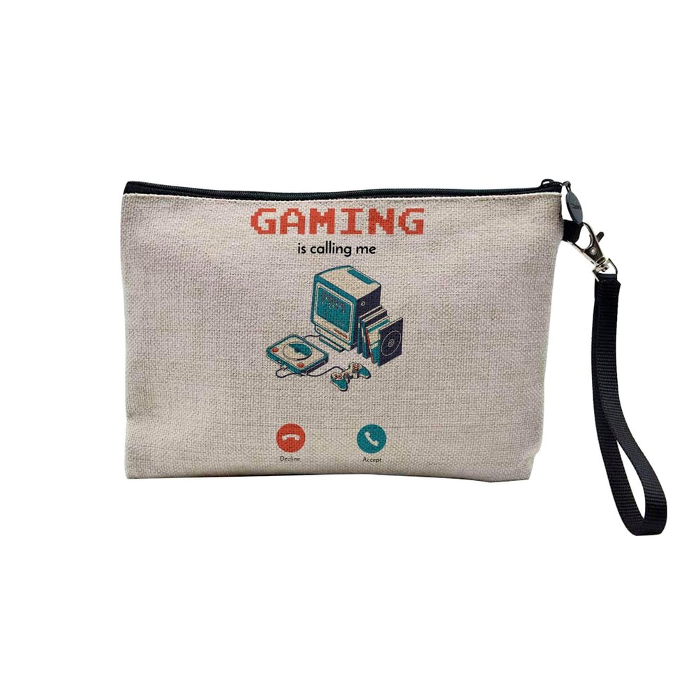 Linen Cosmetic Bag, “Phone Call Is Calling Me” Sport Leisure Passion, 23.5 × 15 cm