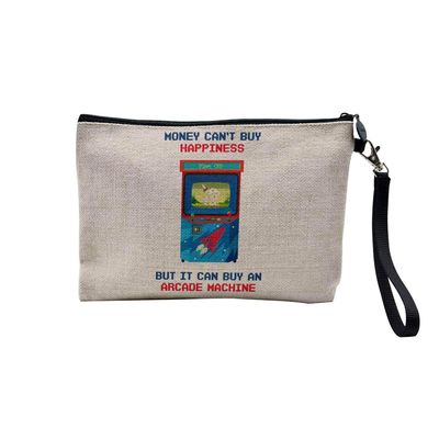 Linen Cosmetic Bag, Money Can't Buy Happiness English Collection, 23.5 x 15 cm