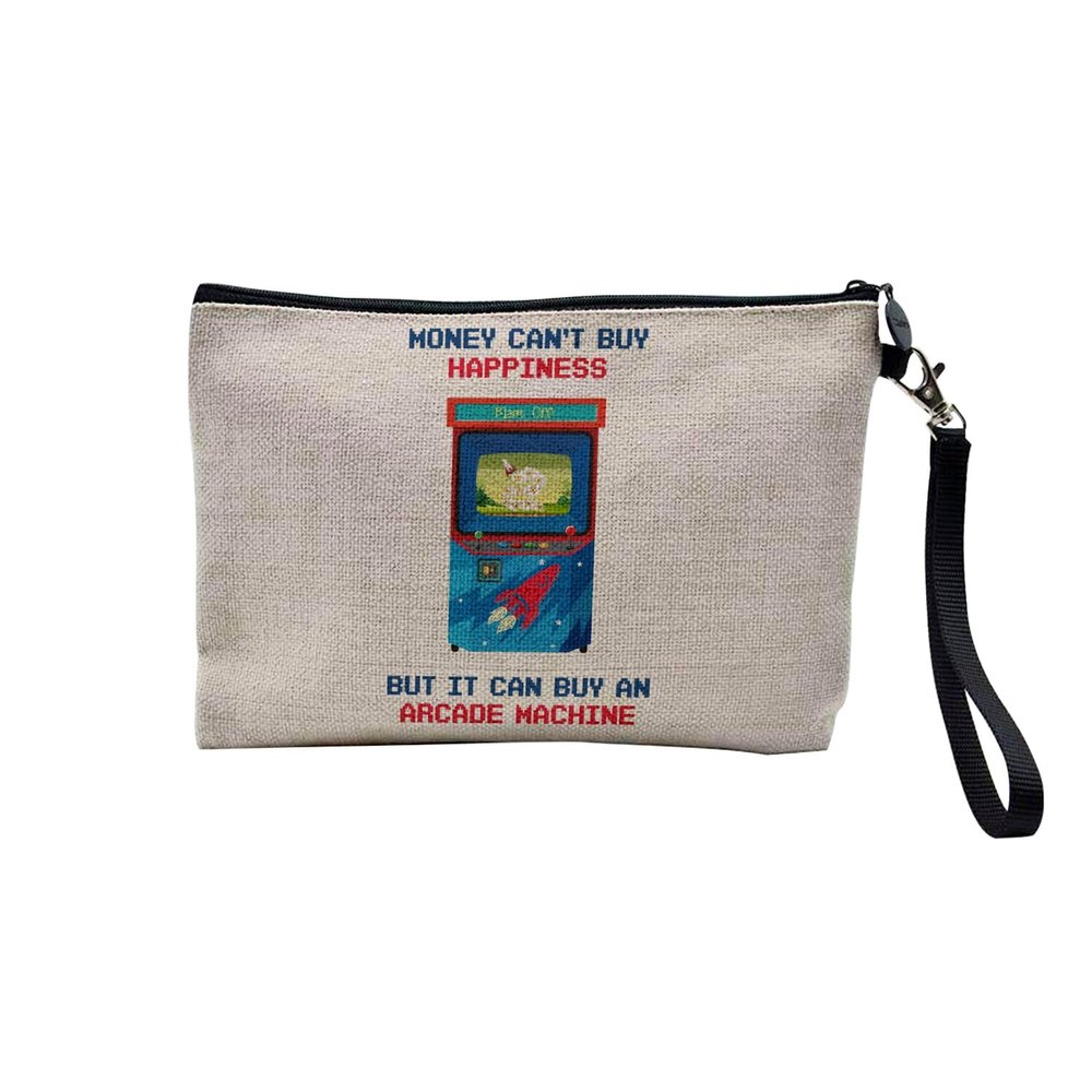Linen Cosmetic Bag, Money Can't Buy Happiness English Collection, 23.5 x 15 cm