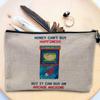 Linen Cosmetic Bag, Money Can't Buy Happiness English Collection, 23.5 x 15 cm view 3