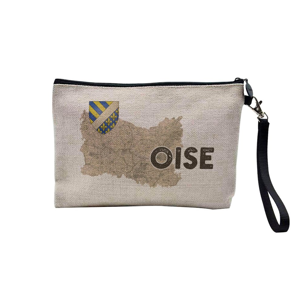 Linen-Effect Cosmetic Bag, French Departments Vintage Map, Oise, 23.5 x 15 cm