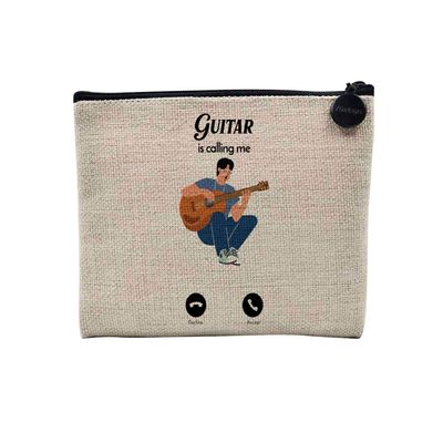 Linen Cosmetic Bag “Phone Call Is Calling Me” Guitar, 15 x 10 cm