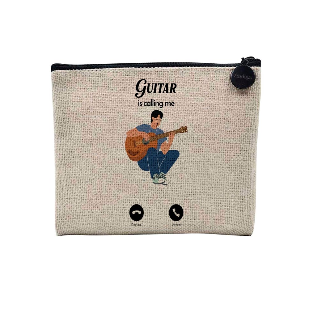 Linen Cosmetic Bag “Phone Call Is Calling Me” Guitar, 15 x 10 cm