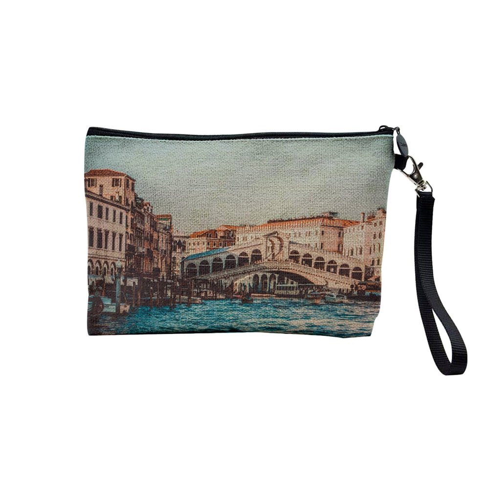 Rialto Bridge Venice Cosmetic Bag, Linen-Look Canvas, 15 x 10 cm or 23.5 x 15 cm