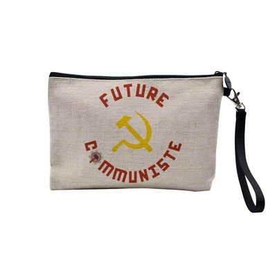 Linen-Look Cosmetic Bag/Wallet, “Future Communist Politics Humor Future,” 15 × 10 cm or 23.5 × 15 cm